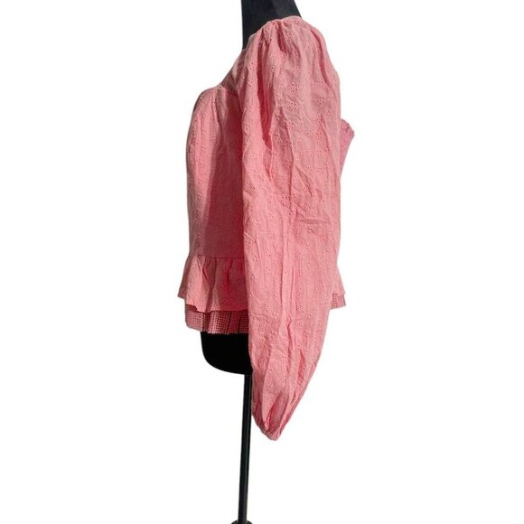 Arula Size A 1X Top Blouse Long Sleeve Pink Peplum Eyelet - Picture 5 of 9